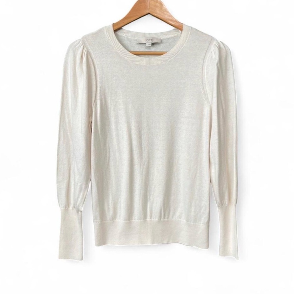 LOFT Cream White Preppy Cottagecore Basica Long Sleeve Women's Top, Size S